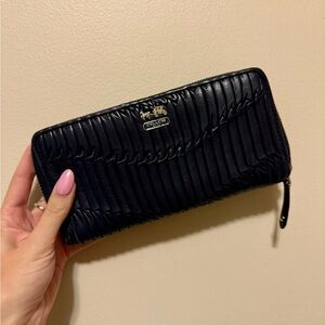 Coach Leather Navy Blue Madison Gathered Zip Wallet